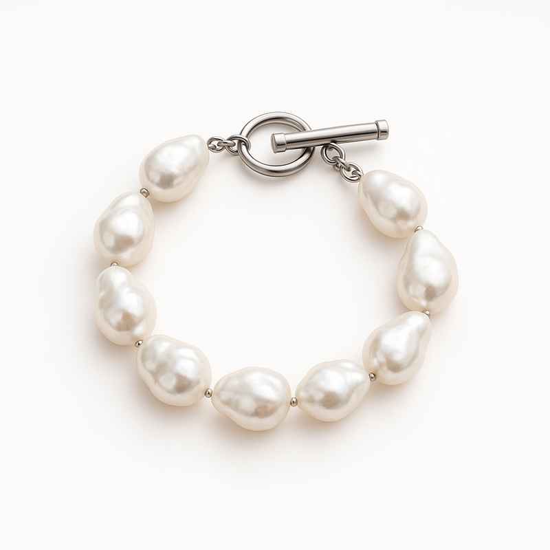 Dainty Baroque Pearl Bracelet with Adjustable Stainless Steel Toggle Closure