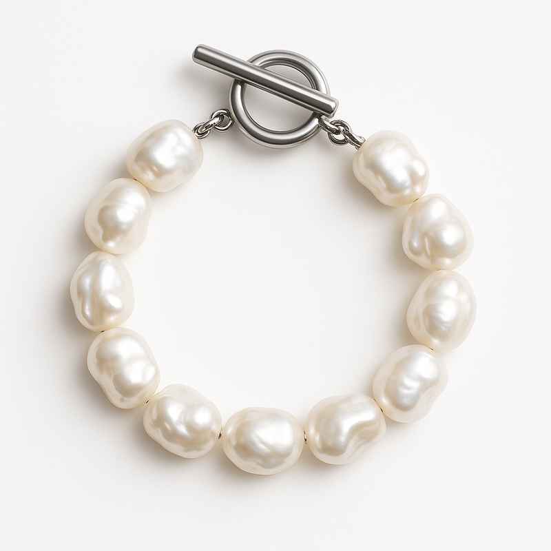 Dainty Baroque Pearl Bracelet with Adjustable Stainless Steel Toggle Closure