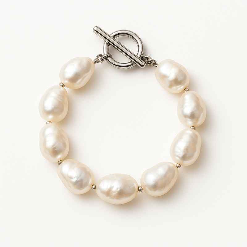 Dainty Baroque Pearl Bracelet | Adjustable Stainless Steel Bracelet with Toggle Closure
