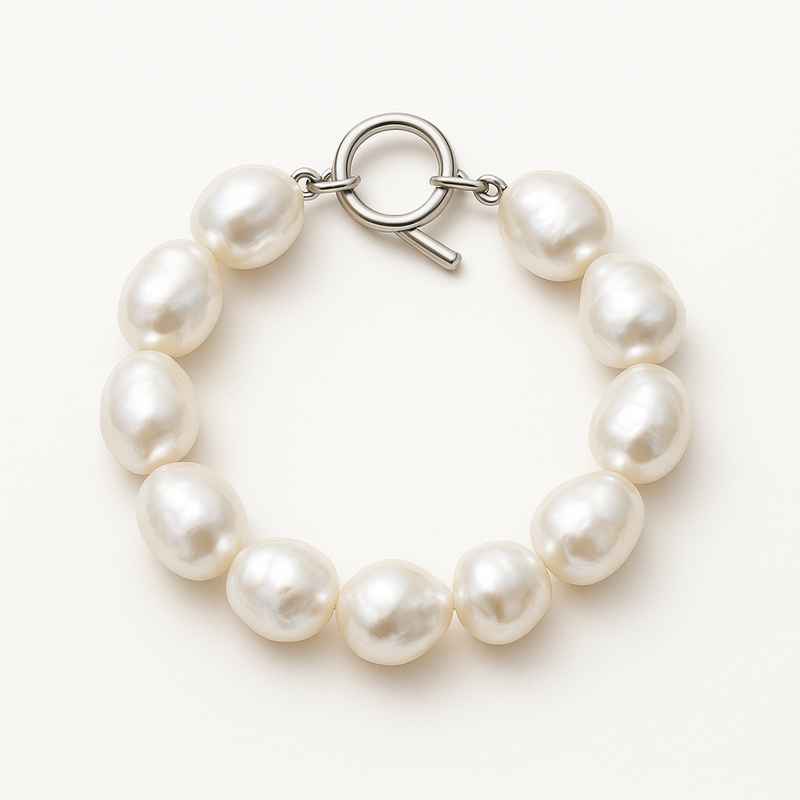 Dainty Baroque Pearl Bracelet with Adjustable Stainless Steel Toggle Closure