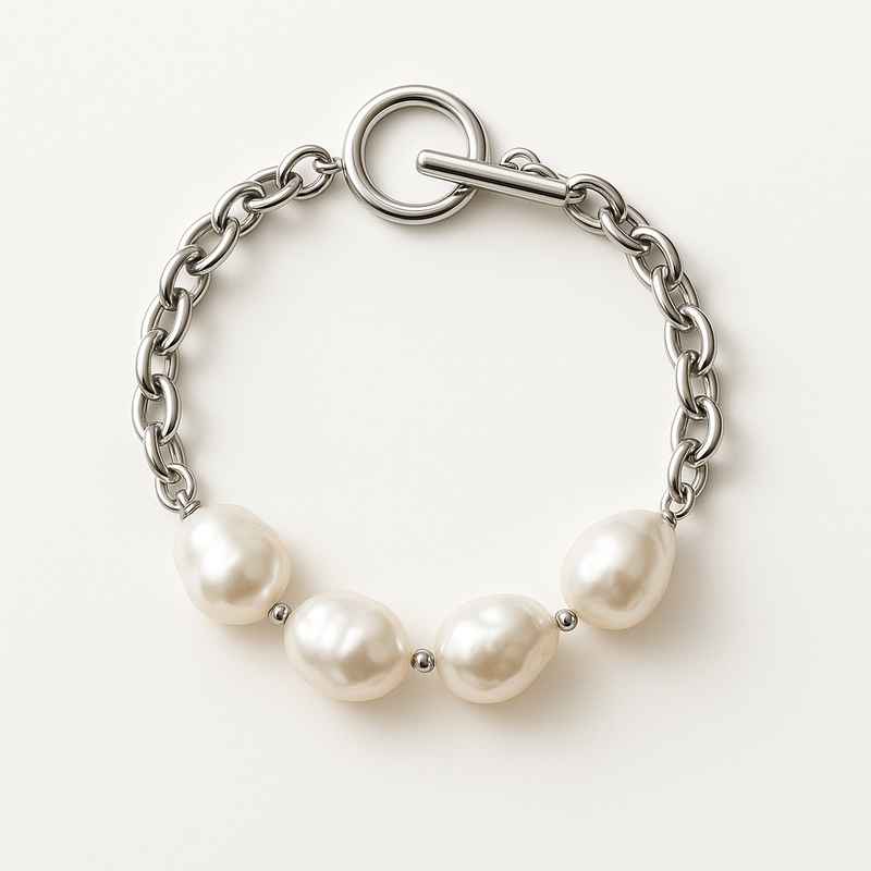 Dainty Baroque Pearl Bracelet with Adjustable Stainless Steel Toggle Closure