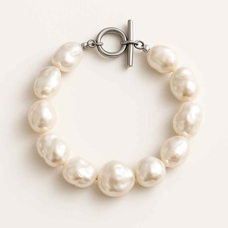 Dainty Baroque Pearl Bracelet with Adjustable Stainless Steel Toggle Closure