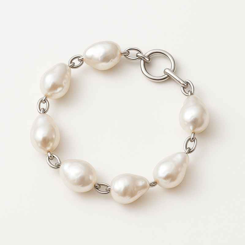 Dainty Adjustable Pearl Bracelet | Baroque Pearl Toggle Bracelet | Stainless Steel Pearl Bracelet