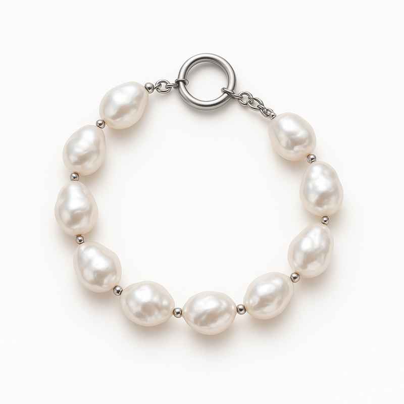 Dainty Baroque Pearl Bracelet with Adjustable Stainless Steel Toggle Closure