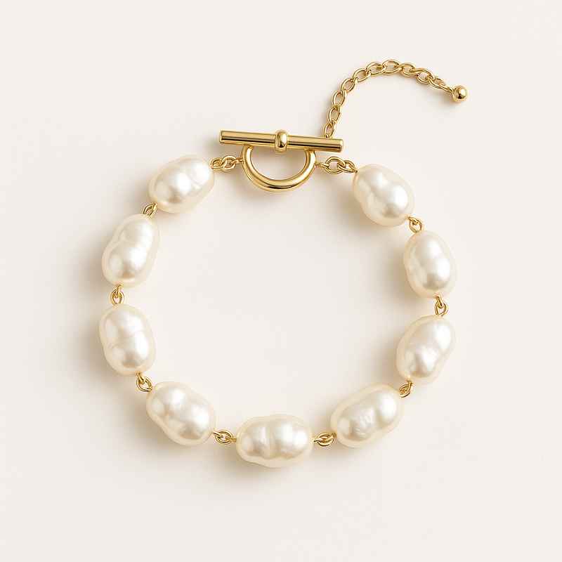 Dainty Baroque Pearl Bracelet - Adjustable Stainless Steel with Toggle Closure