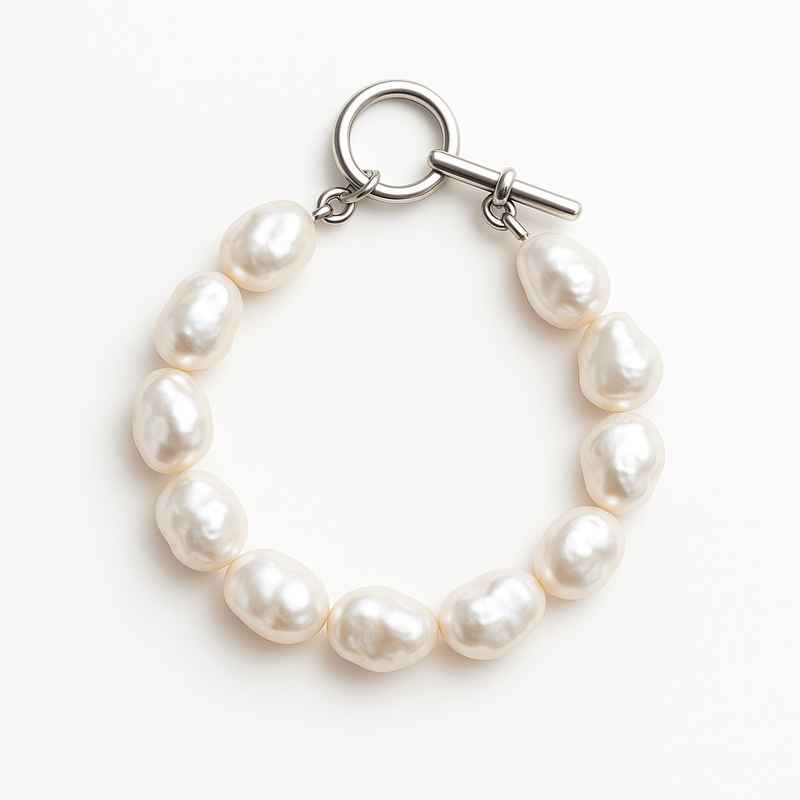 Dainty Baroque Pearl Bracelet with Adjustable Stainless Steel Toggle Closure
