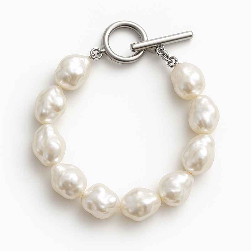 Dainty Baroque Pearl Bracelet with Adjustable Stainless Steel Toggle Closure