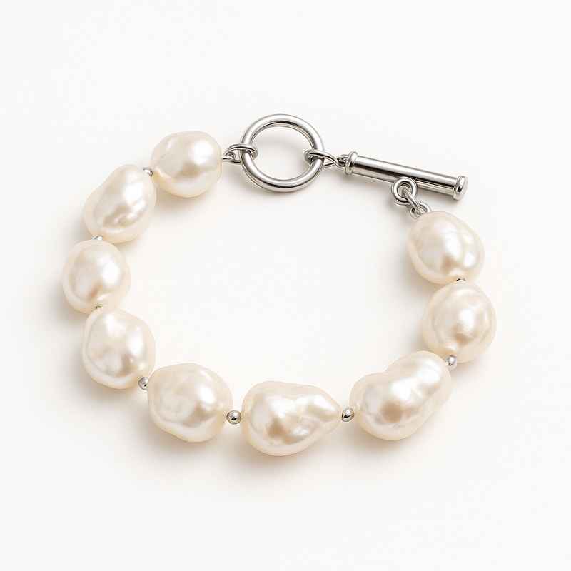 Dainty Baroque Pearl Bracelet - Adjustable Stainless Steel with Toggle Closure