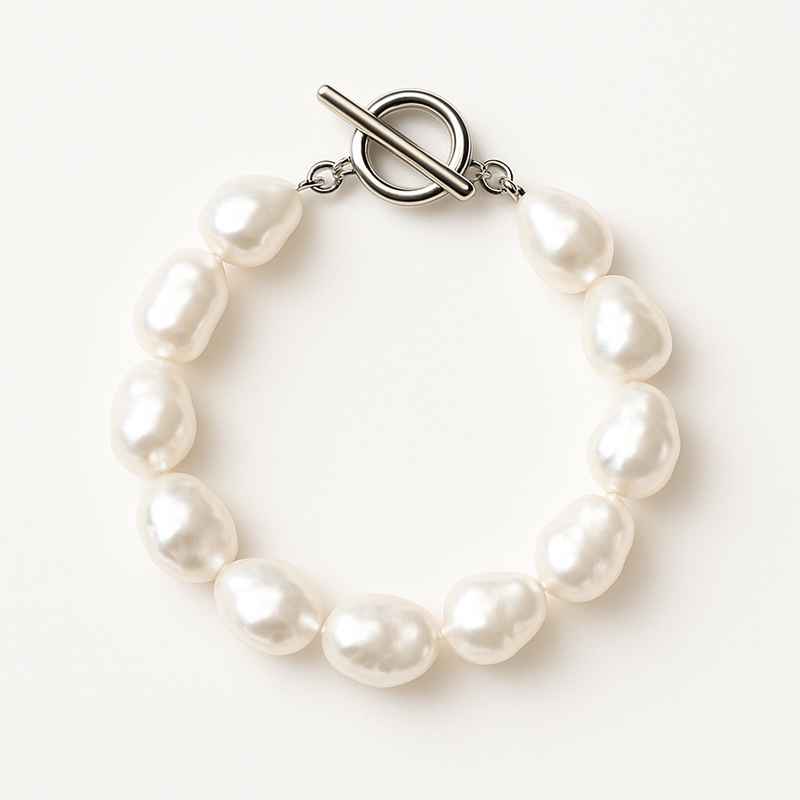 Dainty Adjustable Baroque Pearl Bracelet with Stainless Steel Toggle