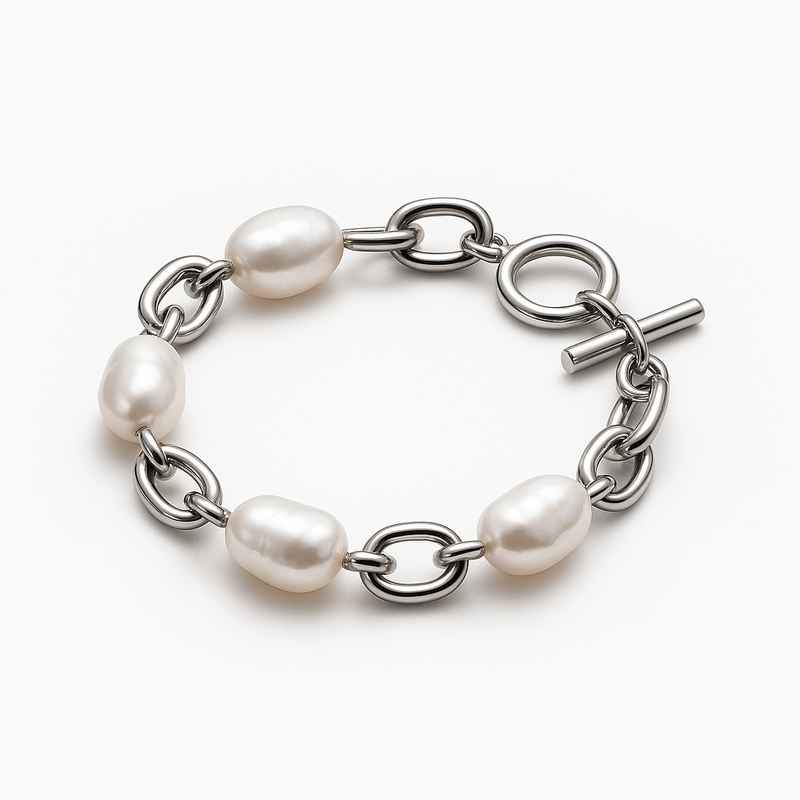 Dainty Baroque Pearl Bracelet - Adjustable Stainless Steel Toggle Closure
