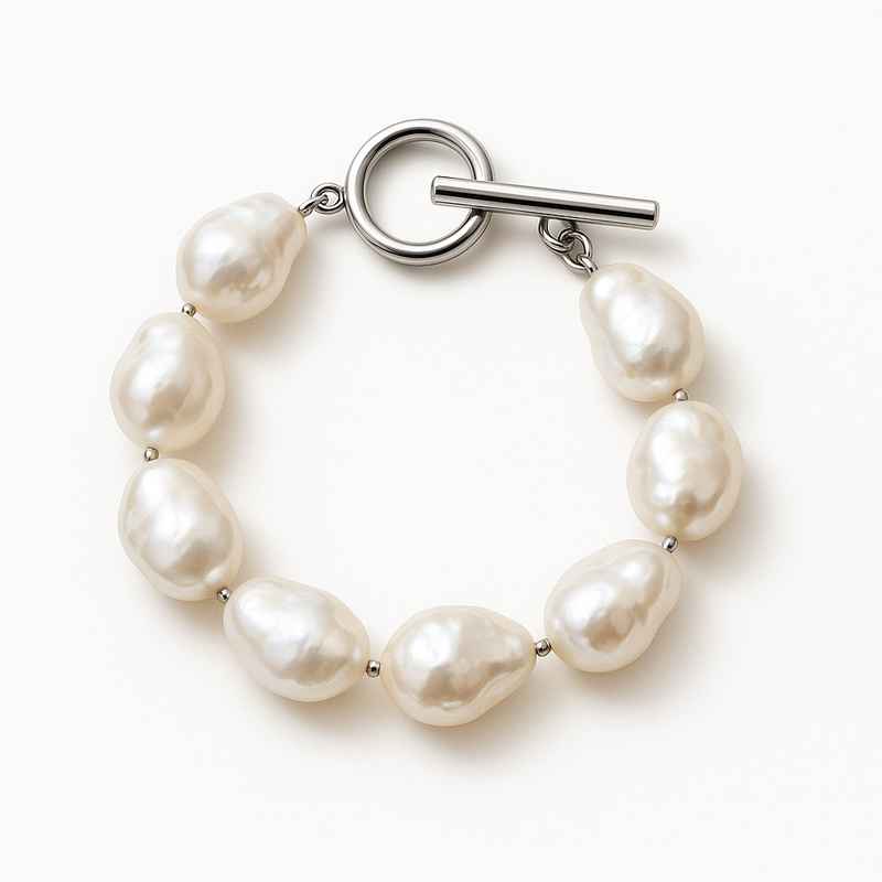 Dainty Baroque Pearl Bracelet with Adjustable Stainless Steel Toggle Closure