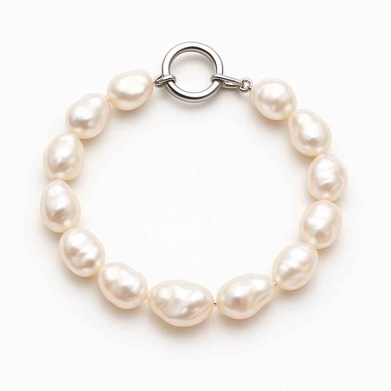 Dainty Baroque Pearl Bracelet with Adjustable Stainless Steel Toggle Closure 1 Dainty Baroque Pearl Bracelet with Adjustable Stainless Steel Toggle Closure