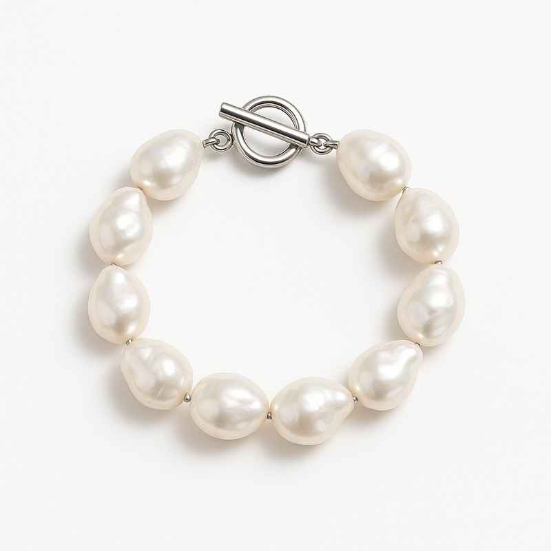 Dainty Baroque Pearl Bracelet with Adjustable Stainless Steel Toggle Closure 1 Dainty Baroque Pearl Bracelet with Adjustable Stainless Steel Toggle Closure