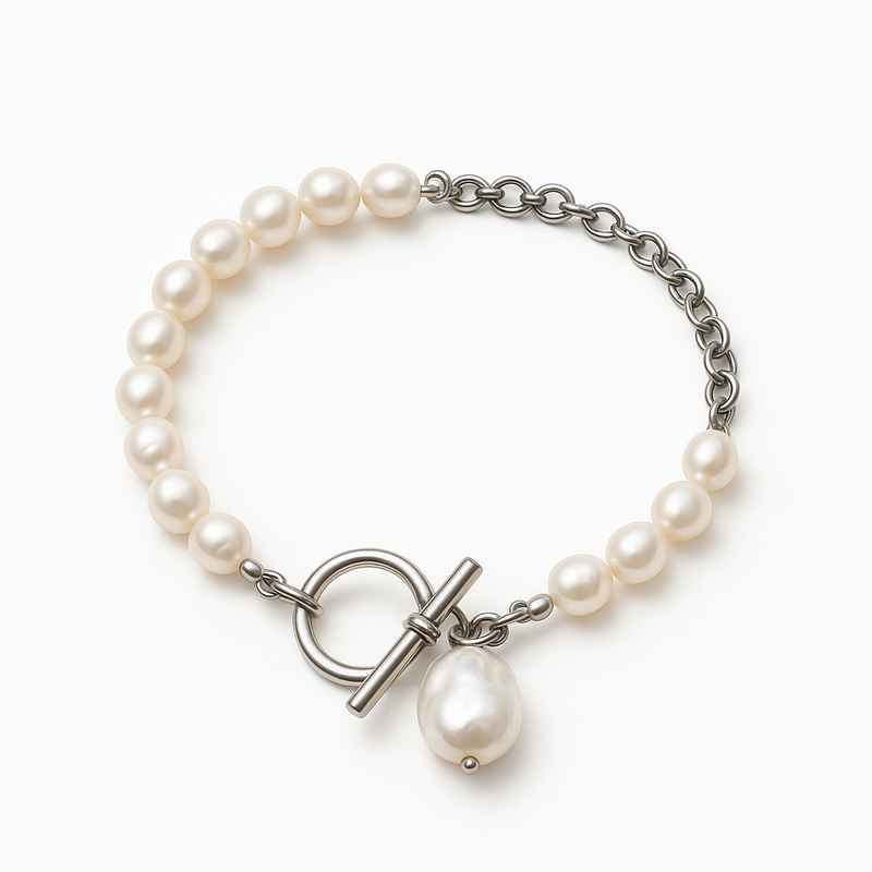 Dainty Adjustable Pearl Bracelet with Baroque Pearl Toggle Closure 1 Dainty Adjustable Pearl Bracelet with Baroque Pearl Toggle Closure