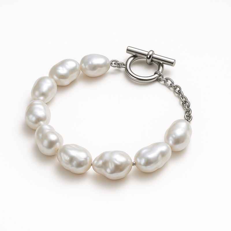 Dainty Baroque Pearl Bracelet - Adjustable Stainless Steel Toggle Closure 1 Dainty Baroque Pearl Bracelet - Adjustable Stainless Steel Toggle Closure