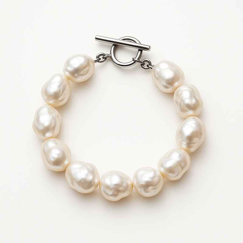 Dainty Baroque Pearl Bracelet with Adjustable Stainless Steel Toggle Closure 1 Dainty Baroque Pearl Bracelet with Adjustable Stainless Steel Toggle Closure