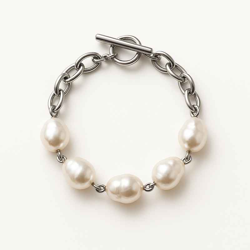 Dainty Adjustable Baroque Pearl Bracelet with Stainless Steel Toggle 1 Dainty Adjustable Baroque Pearl Bracelet with Stainless Steel Toggle