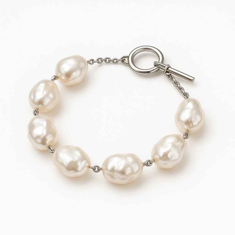 Dainty Baroque Pearl Bracelet | Adjustable Stainless Steel Toggle Bracelet 1 Dainty Baroque Pearl Bracelet | Adjustable Stainless Steel Toggle Bracelet