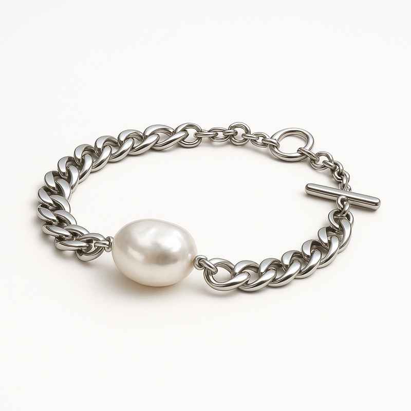 Dainty Baroque Pearl Bracelet - Adjustable Stainless Steel Toggle Closure 1 Dainty Baroque Pearl Bracelet - Adjustable Stainless Steel Toggle Closure