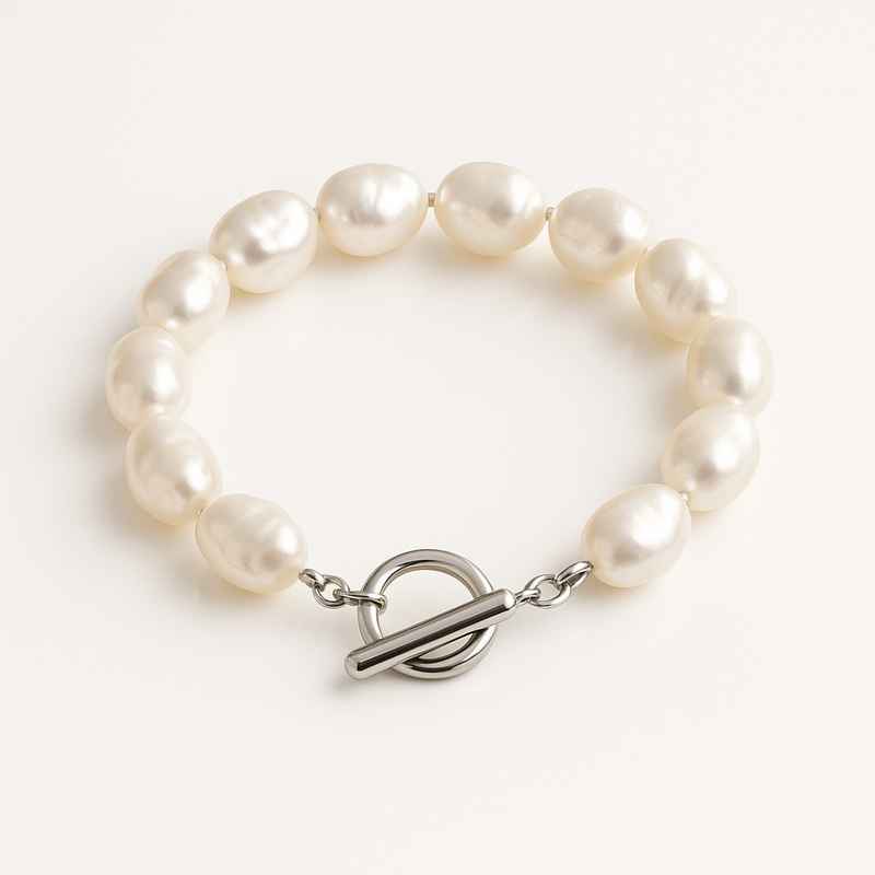Dainty Baroque Pearl Bracelet, Adjustable Stainless Steel Toggle Closure 1 Dainty Baroque Pearl Bracelet, Adjustable Stainless Steel Toggle Closure