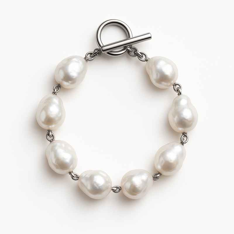 Dainty Baroque Pearl Bracelet with Adjustable Stainless Steel Toggle Closure 1 Dainty Baroque Pearl Bracelet with Adjustable Stainless Steel Toggle Closure