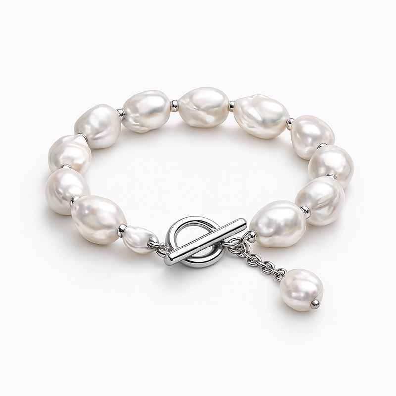 Dainty Baroque Pearl Bracelet with Adjustable Pearl Toggle Bracelet and Stainless Steel Toggle Closure Bracelet 1 Dainty Baroque Pearl Bracelet with Adjustable Pearl Toggle Bracelet and Stainless Steel Toggle Closure Bracelet