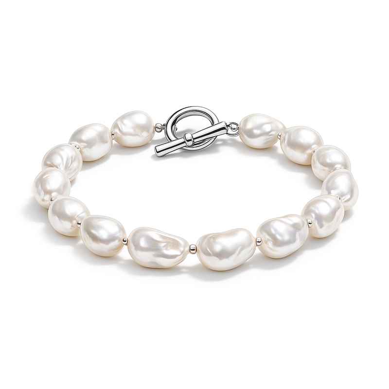 Dainty Baroque Pearl Bracelet with Adjustable Stainless Steel Toggle Closure 1 Dainty Baroque Pearl Bracelet with Adjustable Stainless Steel Toggle Closure