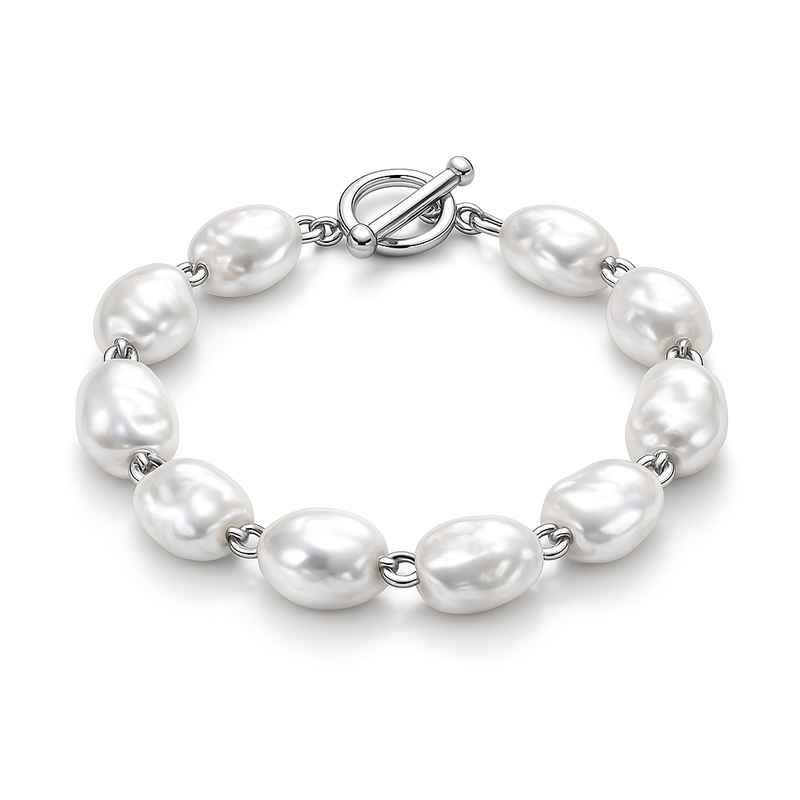 Dainty Baroque Pearl Bracelet with Adjustable Stainless Steel Toggle Closure 1 Dainty Baroque Pearl Bracelet with Adjustable Stainless Steel Toggle Closure