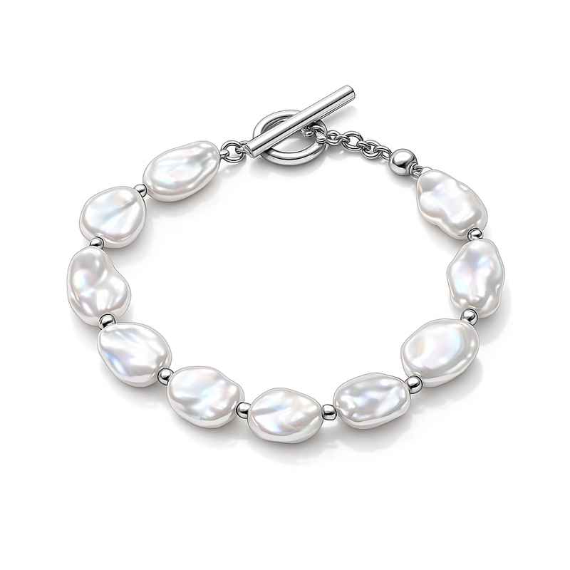 Dainty Baroque Pearl Bracelet - Adjustable Stainless Steel Toggle Closure 1 Dainty Baroque Pearl Bracelet - Adjustable Stainless Steel Toggle Closure