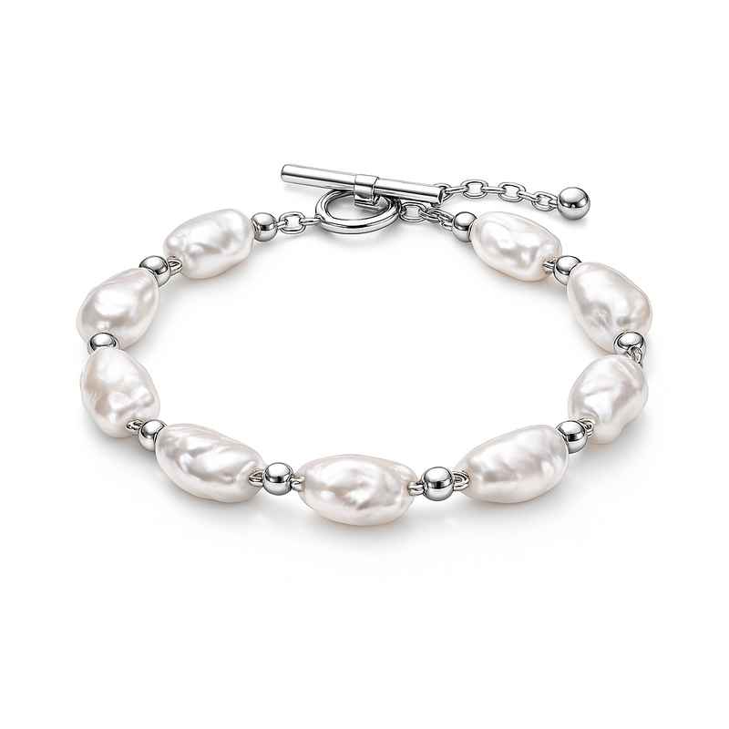 Dainty Adjustable Baroque Pearl Bracelet with Stainless Steel Toggle 1 Dainty Adjustable Baroque Pearl Bracelet with Stainless Steel Toggle
