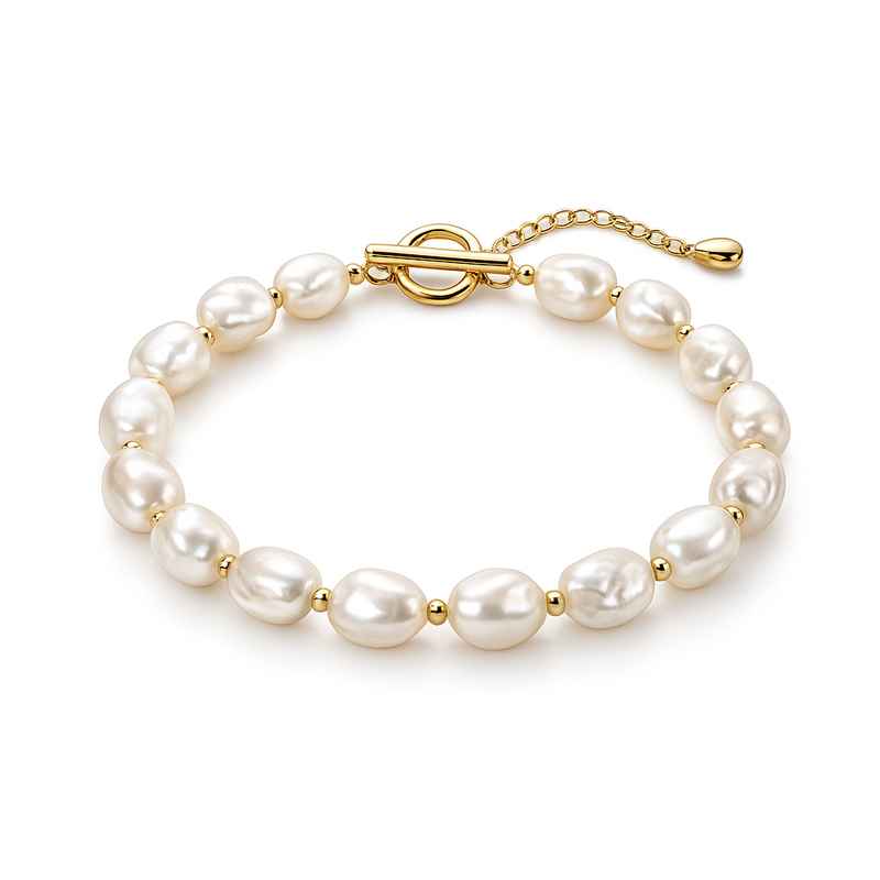 Dainty Adjustable Pearl Bracelet with Toggle Closure and Baroque Design 1 Dainty Adjustable Pearl Bracelet with Toggle Closure and Baroque Design
