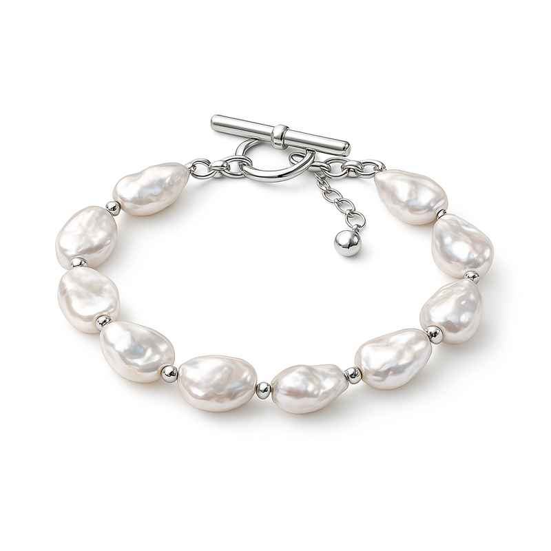 Dainty Baroque Pearl Bracelet with Toggle Closure, Adjustable Stainless Steel 1 Dainty Baroque Pearl Bracelet with Toggle Closure, Adjustable Stainless Steel