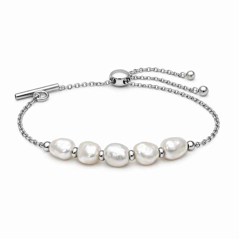 Dainty Baroque Pearl Bracelet - Adjustable Stainless Steel with Toggle Closure 1 Dainty Baroque Pearl Bracelet - Adjustable Stainless Steel with Toggle Closure