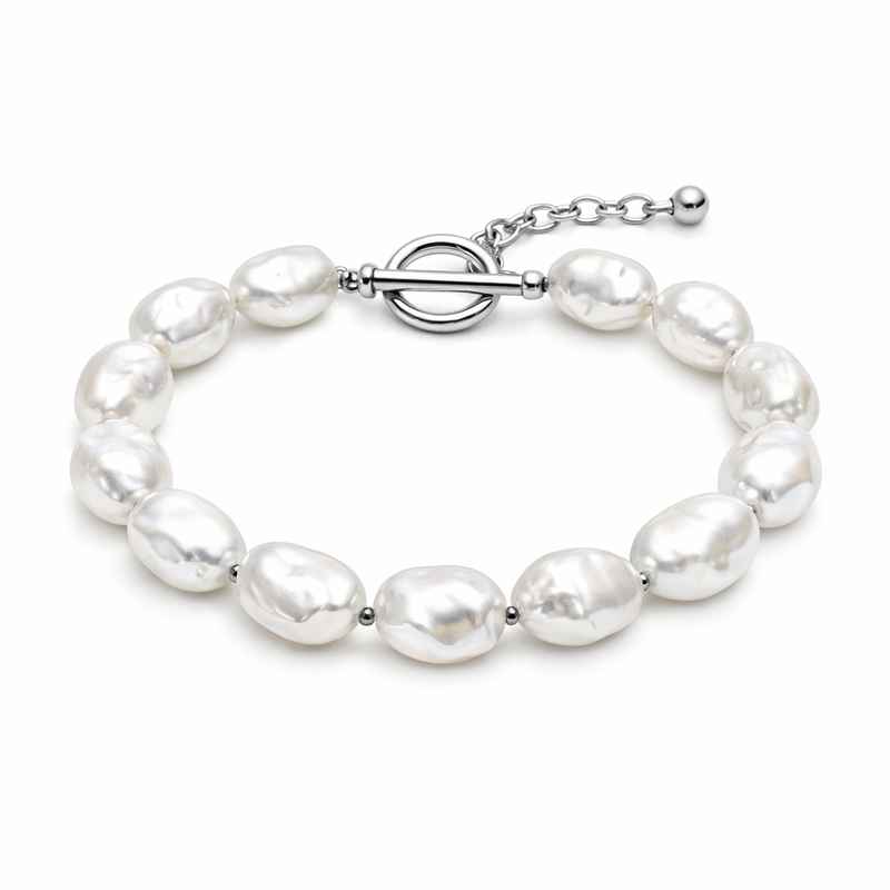 Dainty Baroque Pearl Bracelet - Adjustable Stainless Steel Toggle Closure 1 Dainty Baroque Pearl Bracelet - Adjustable Stainless Steel Toggle Closure