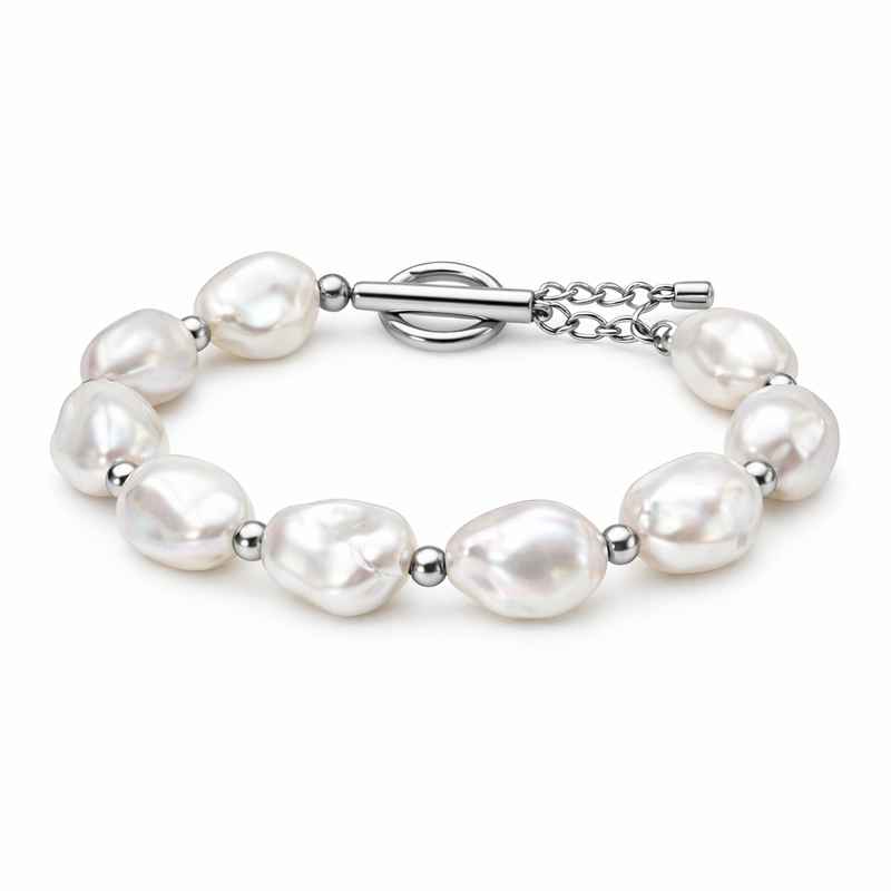 Dainty Baroque Pearl Bracelet | Adjustable Stainless Steel Toggle Closure 1 Dainty Baroque Pearl Bracelet | Adjustable Stainless Steel Toggle Closure