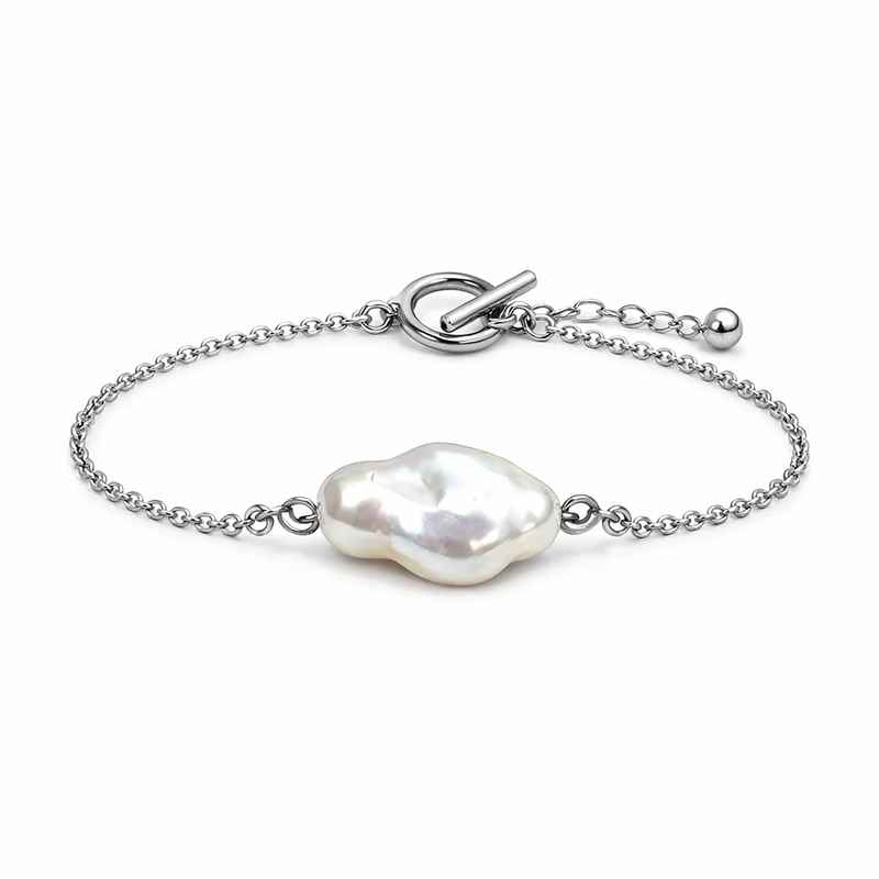 Dainty Adjustable Baroque Pearl Stainless Steel Toggle Bracelet 1 Dainty Adjustable Baroque Pearl Stainless Steel Toggle Bracelet