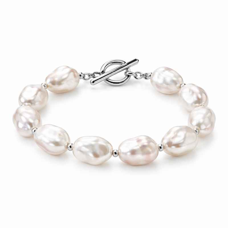 Elegant Baroque Pearl Bangle with Dainty Adjustable Stainless Steel Toggle Closure 1 Elegant Baroque Pearl Bangle with Dainty Adjustable Stainless Steel Toggle Closure