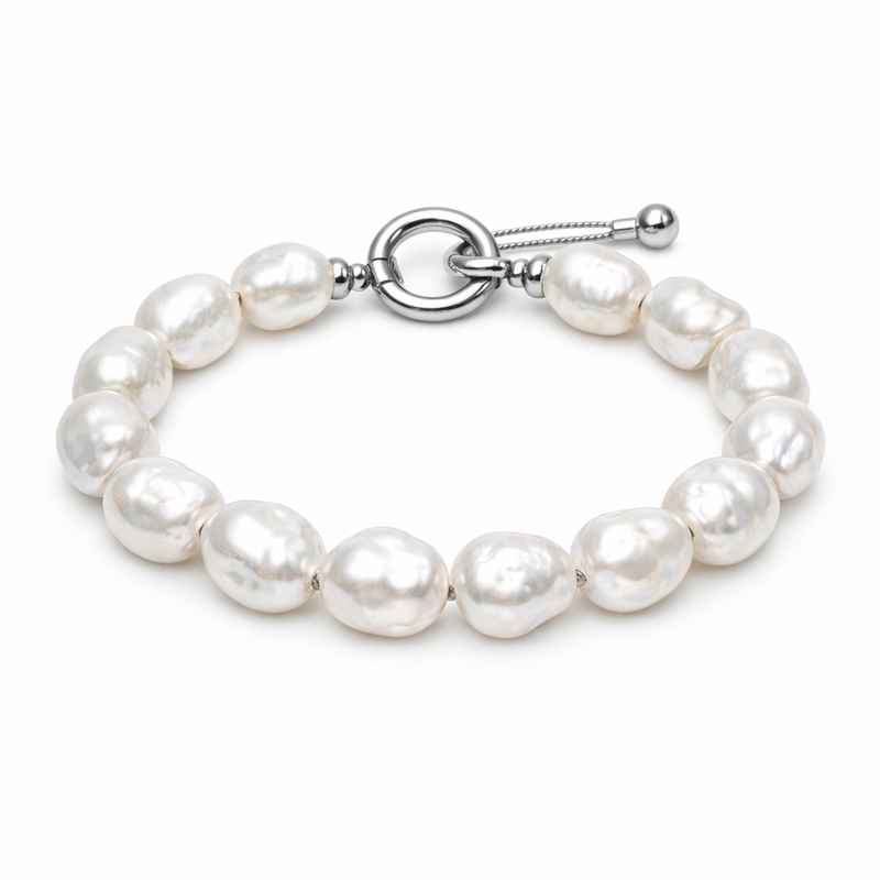 Dainty Adjustable Baroque Pearl Bracelet with Stainless Steel Toggle Closure 1 Dainty Adjustable Baroque Pearl Bracelet with Stainless Steel Toggle Closure