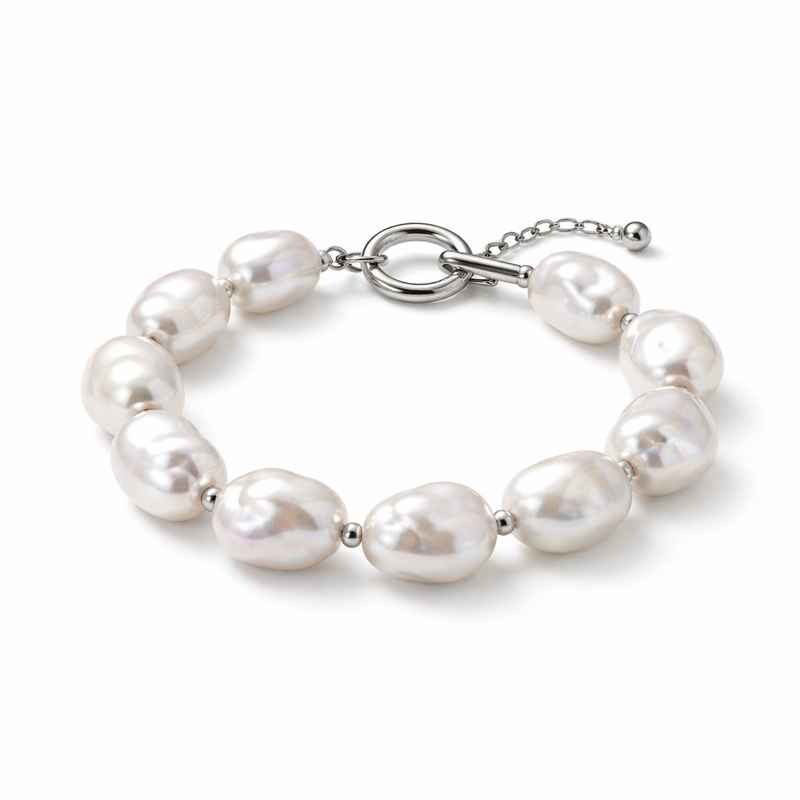 Dainty Adjustable Baroque Pearl Bracelet with Stainless Steel Toggle 2 Dainty Adjustable Baroque Pearl Bracelet with Stainless Steel Toggle