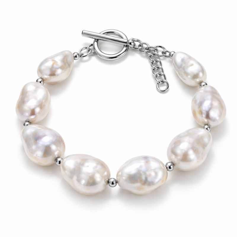 Dainty Baroque Pearl Bracelet with Adjustable Stainless Steel Toggle Closure 2 Dainty Baroque Pearl Bracelet with Adjustable Stainless Steel Toggle Closure