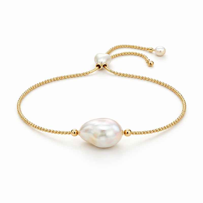 Dainty Adjustable Pearl Bracelet with Baroque Pearl Toggle Closure 1 Dainty Adjustable Pearl Bracelet with Baroque Pearl Toggle Closure