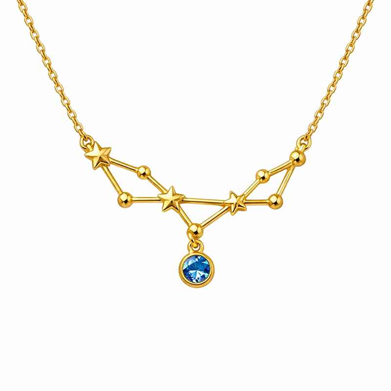 Custom Zodiac Constellation Necklace with Birthstone Pendant Gold Plated 2 Custom Zodiac Constellation Necklace with Birthstone Pendant Gold Plated