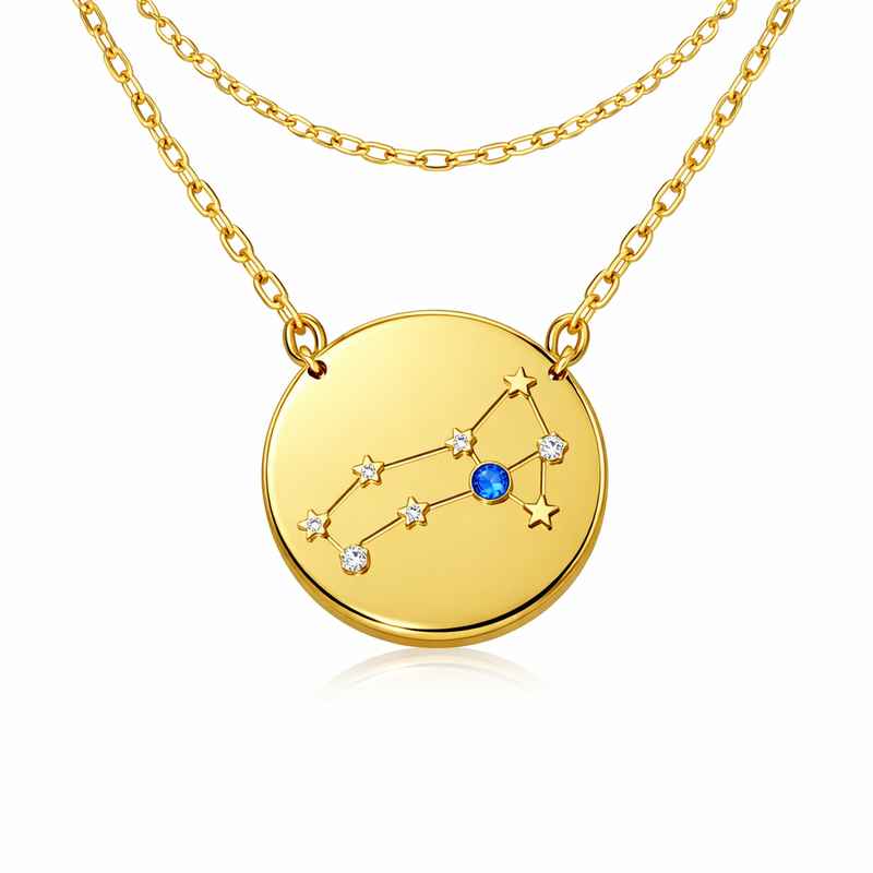 Custom Zodiac Constellation Birthstone Pendant Necklace - Gold Plated Stainless Steel Zodiac Layering Necklace 2 Custom Zodiac Constellation Birthstone Pendant Necklace - Gold Plated Stainless Steel Zodiac Layering Necklace