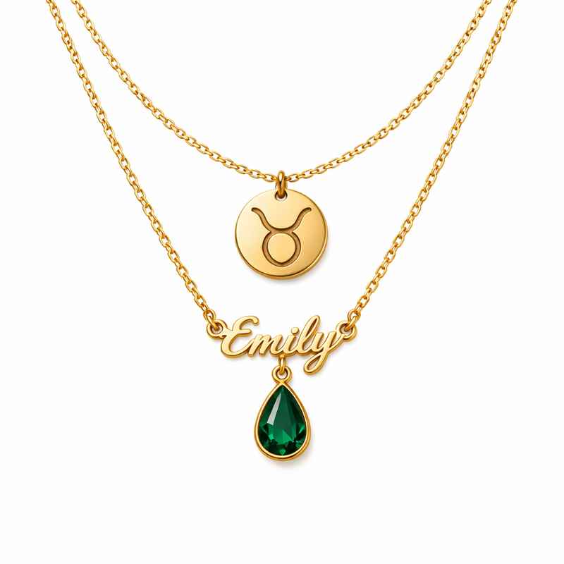 Custom Zodiac Pendant Necklace with Gold Plated Birthstone Pendant 2 Custom Zodiac Pendant Necklace with Gold Plated Birthstone Pendant