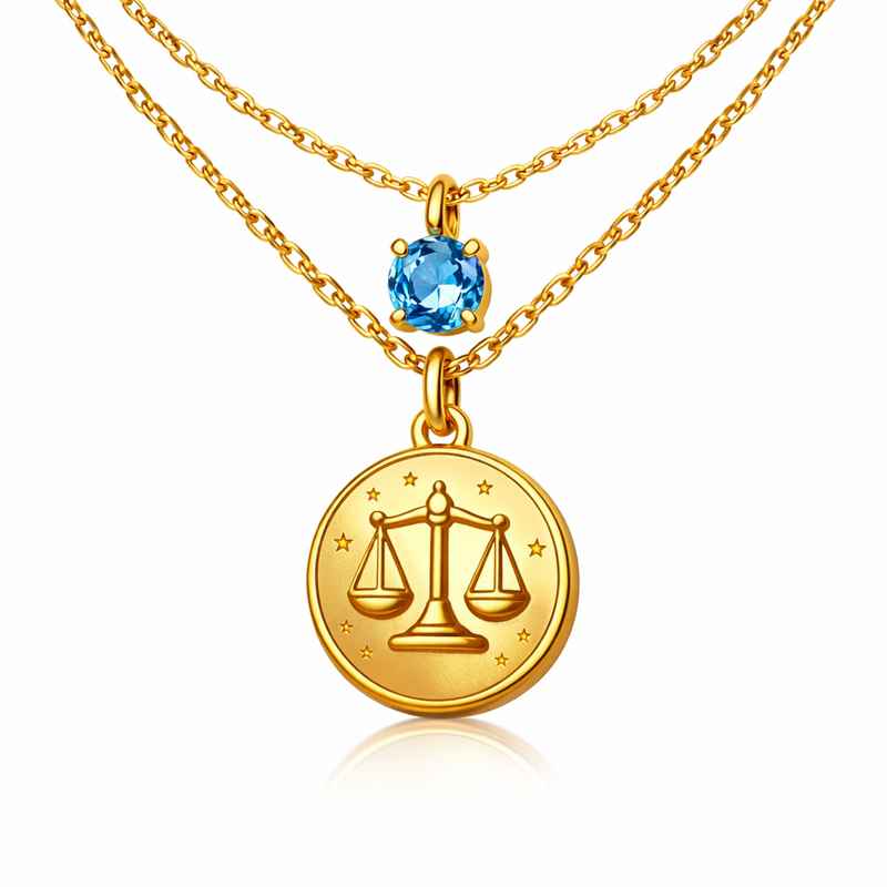 Custom Zodiac Pendant Necklace with Colored Birthstone Layering Necklace 2 Custom Zodiac Pendant Necklace with Colored Birthstone Layering Necklace