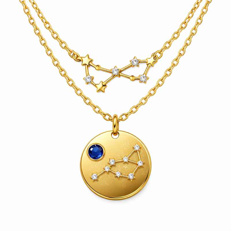 Custom Zodiac Birthstone Pendant Gold Plated Stainless Steel Necklace 2 Custom Zodiac Birthstone Pendant Gold Plated Stainless Steel Necklace