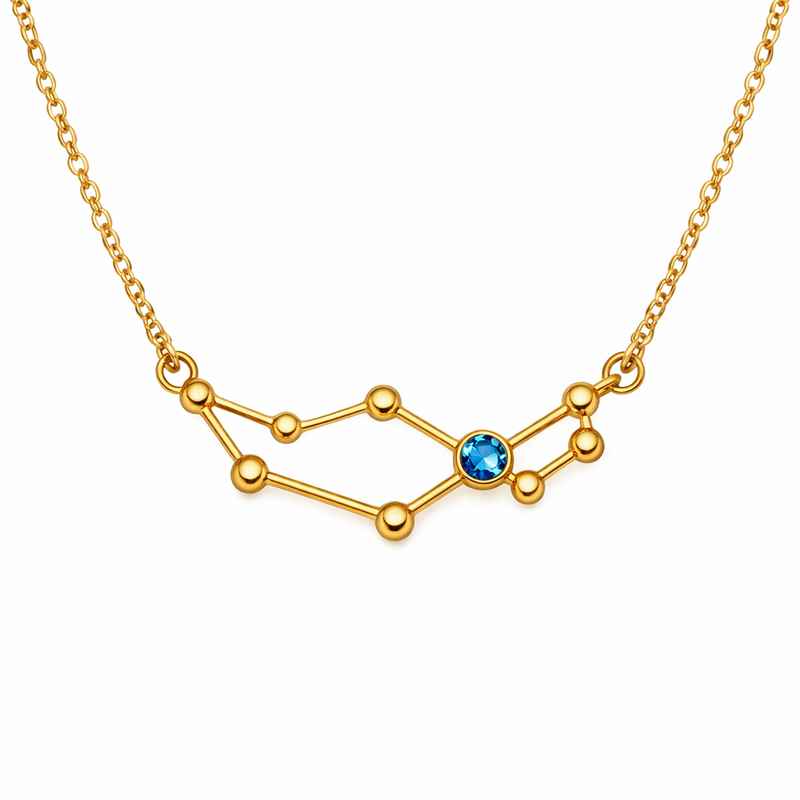 Custom Zodiac Constellation Birthstone Pendant Necklace - Gold Plated 2 Custom Zodiac Constellation Birthstone Pendant Necklace - Gold Plated