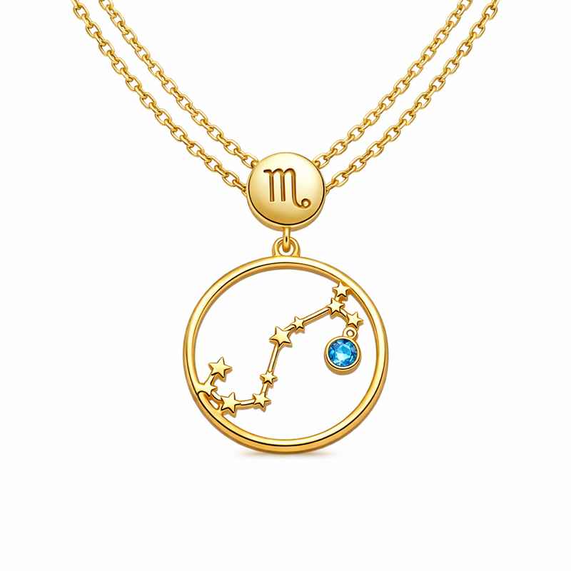 Custom Zodiac Constellation Birthstone Necklace – Layered Gold Plated Pendant 2 Custom Zodiac Constellation Birthstone Necklace – Layered Gold Plated Pendant
