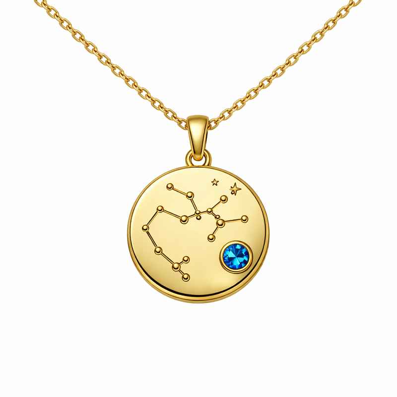 Custom Zodiac Pendant Necklace with Gold Plated Birthstone and Stainless Steel Constellation Necklace 2 Custom Zodiac Pendant Necklace with Gold Plated Birthstone and Stainless Steel Constellation Necklace