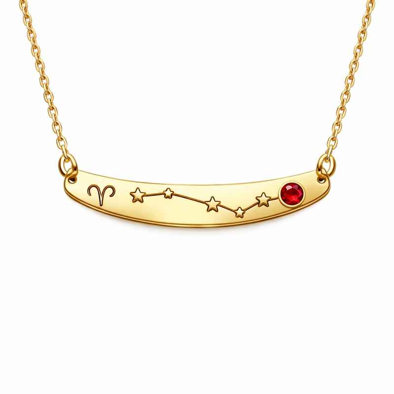 Custom Zodiac Birthstone Pendant Gold Plated Constellation Necklace Stainless Steel Layering Pendant 2 Custom Zodiac Birthstone Pendant Gold Plated Constellation Necklace Stainless Steel Layering Pendant